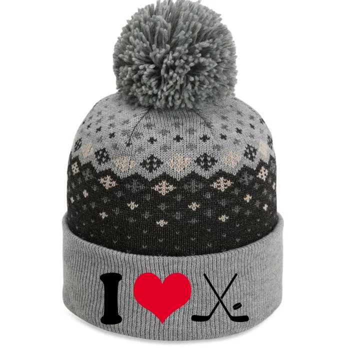 I Love Hockey, Sticks And Puck The Baniff Cuffed Pom Beanie