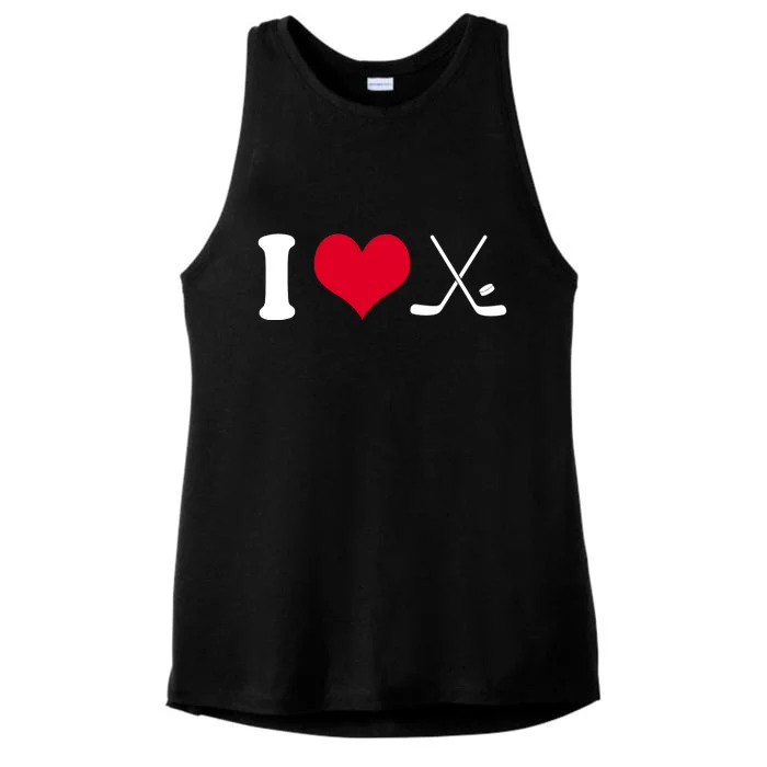 I Love Hockey, Sticks And Puck Ladies Tri-Blend Wicking Tank