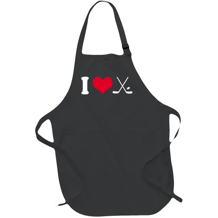 I Love Hockey, Sticks And Puck Full-Length Apron With Pocket