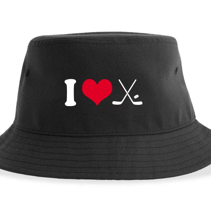 I Love Hockey, Sticks And Puck Sustainable Bucket Hat