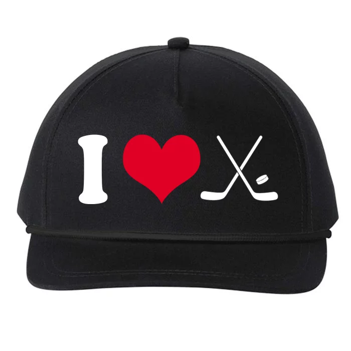 I Love Hockey, Sticks And Puck Snapback Five-Panel Rope Hat