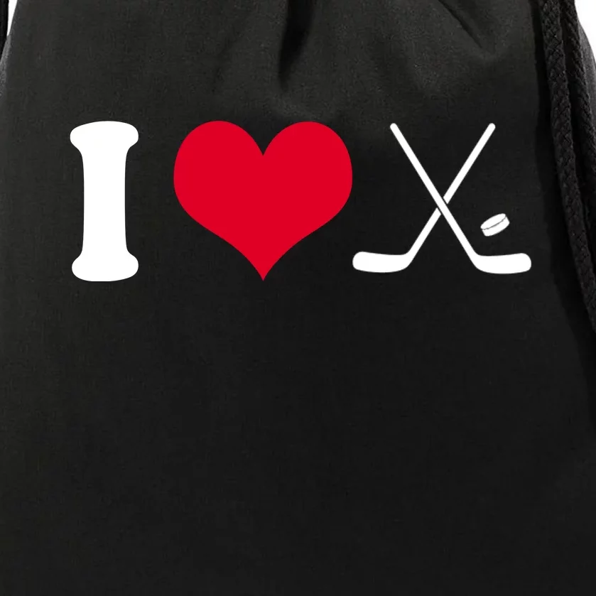 I Love Hockey, Sticks And Puck Drawstring Bag