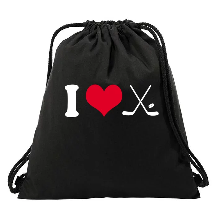 I Love Hockey, Sticks And Puck Drawstring Bag