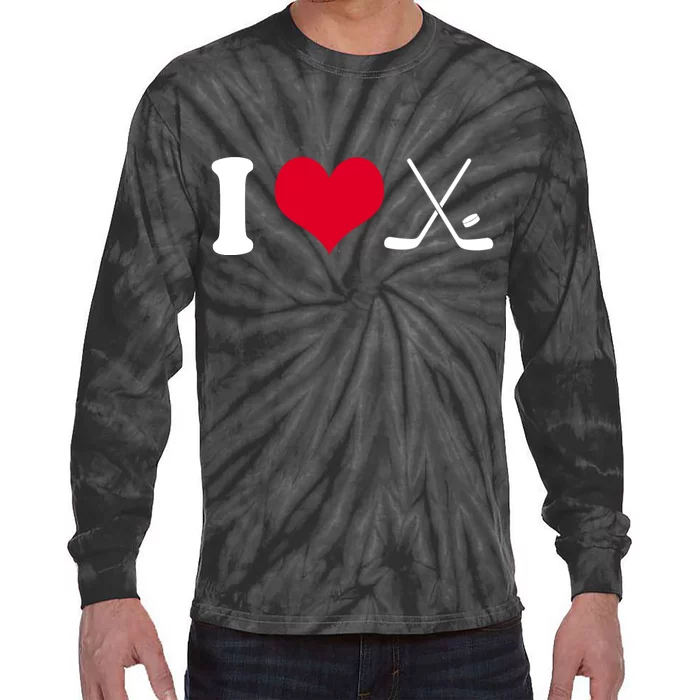 I Love Hockey, Sticks And Puck Tie-Dye Long Sleeve Shirt