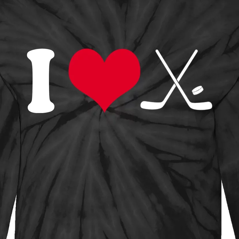 I Love Hockey, Sticks And Puck Tie-Dye Long Sleeve Shirt