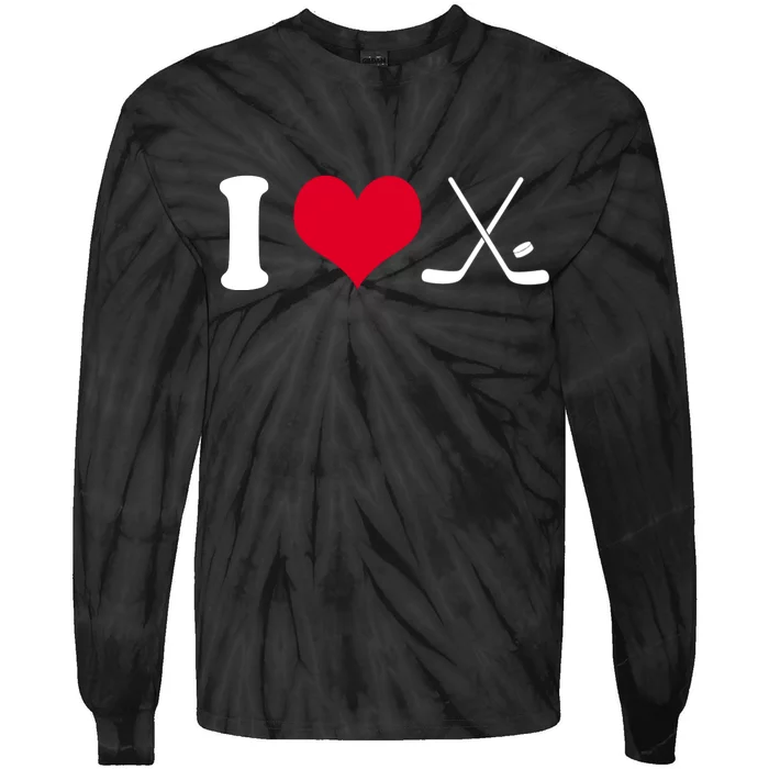 I Love Hockey, Sticks And Puck Tie-Dye Long Sleeve Shirt