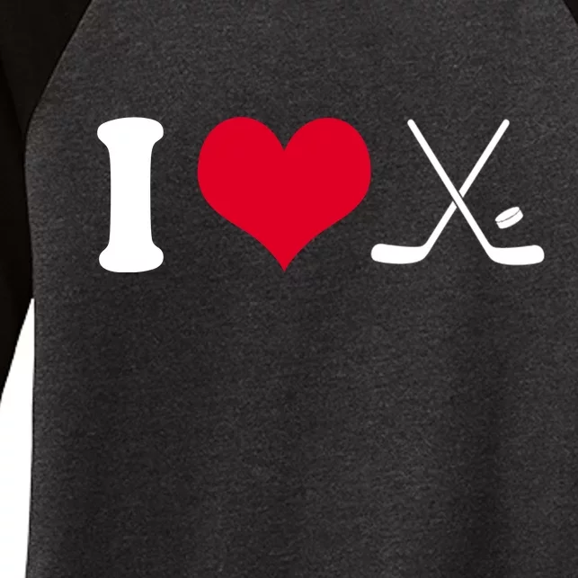 I Love Hockey, Sticks And Puck Women's Tri-Blend 3/4-Sleeve Raglan Shirt