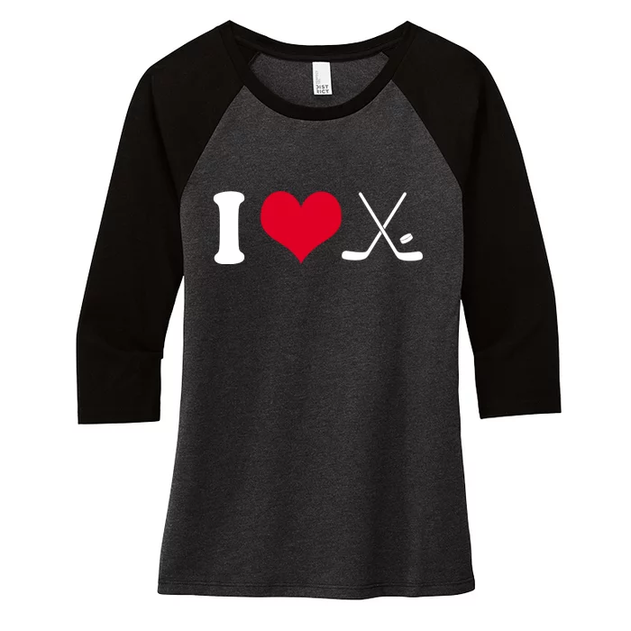 I Love Hockey, Sticks And Puck Women's Tri-Blend 3/4-Sleeve Raglan Shirt