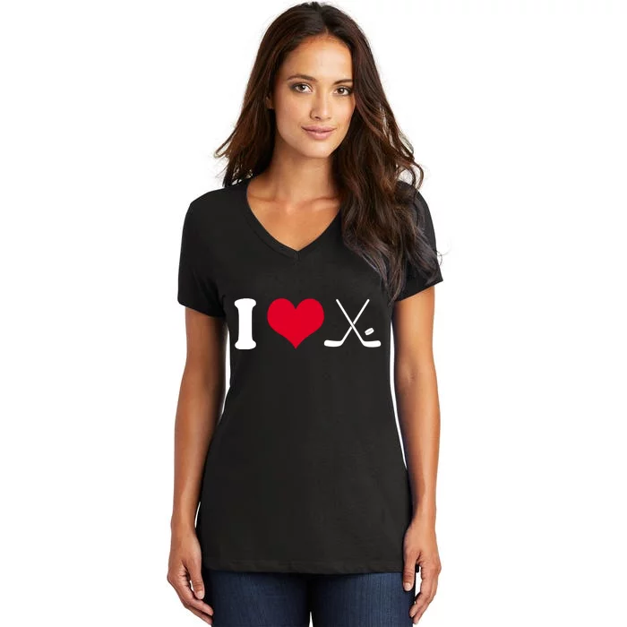 I Love Hockey, Sticks And Puck Women's V-Neck T-Shirt