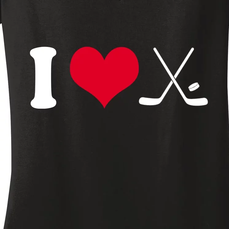 I Love Hockey, Sticks And Puck Women's V-Neck T-Shirt