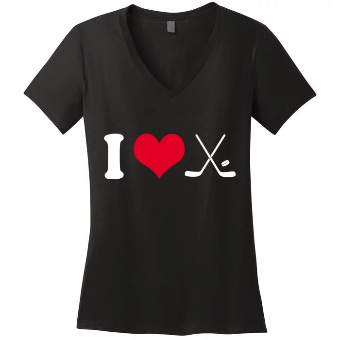 I Love Hockey, Sticks And Puck Women's V-Neck T-Shirt