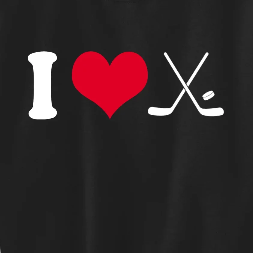 I Love Hockey, Sticks And Puck Kids Sweatshirt