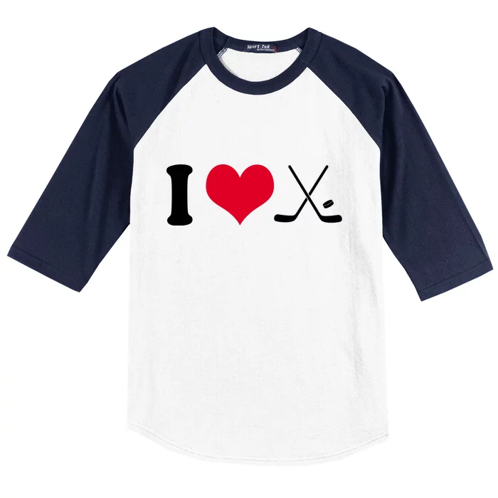 I Love Hockey, Sticks And Puck Baseball Sleeve Shirt