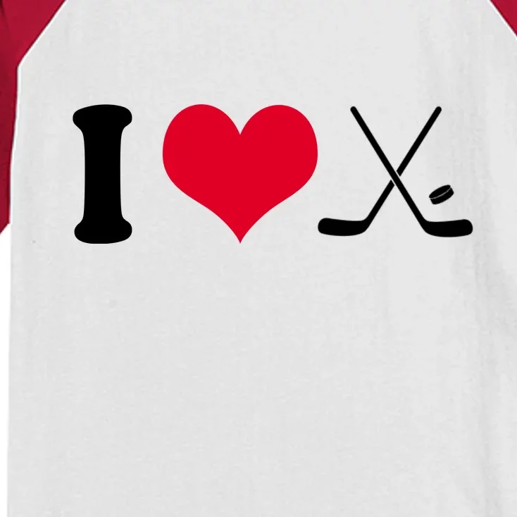 I Love Hockey, Sticks And Puck Kids Colorblock Raglan Jersey