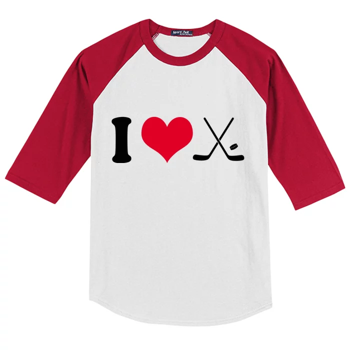 I Love Hockey, Sticks And Puck Kids Colorblock Raglan Jersey