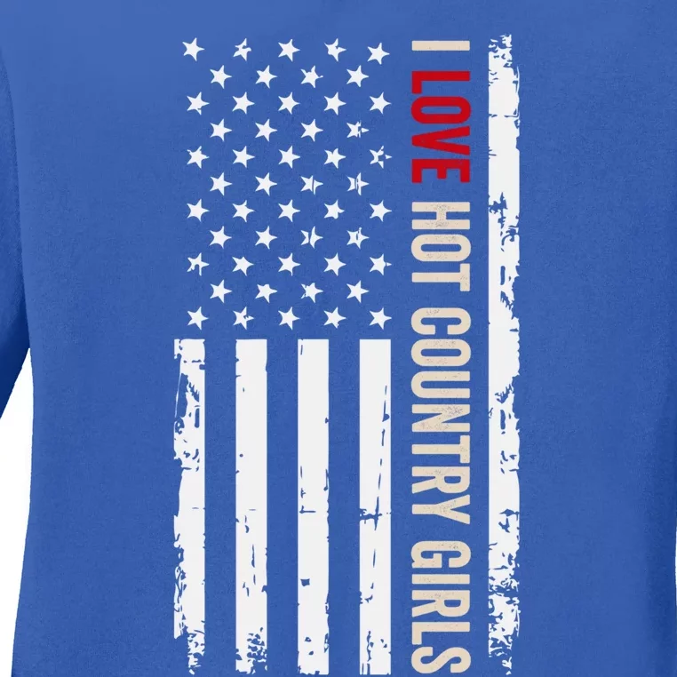 I Love Hot Country American Usa Flag Meaningful Gift Ladies Long Sleeve Shirt