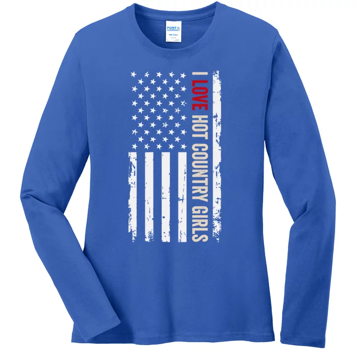 I Love Hot Country American Usa Flag Meaningful Gift Ladies Long Sleeve Shirt