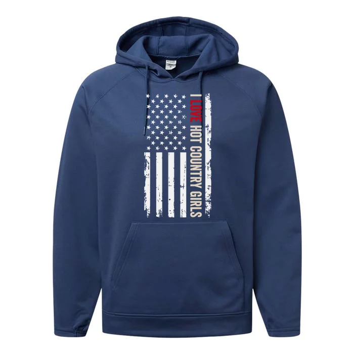 I Love Hot Country American Usa Flag Meaningful Gift Performance Fleece Hoodie