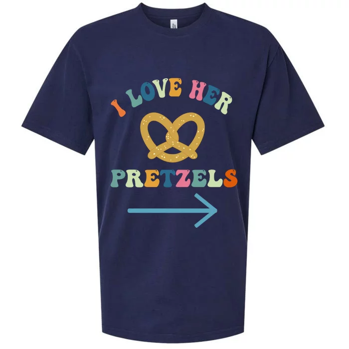 I Love Her Pretzels Matching Couple Oktoberfest Boyfriend Sueded Cloud Jersey T-Shirt