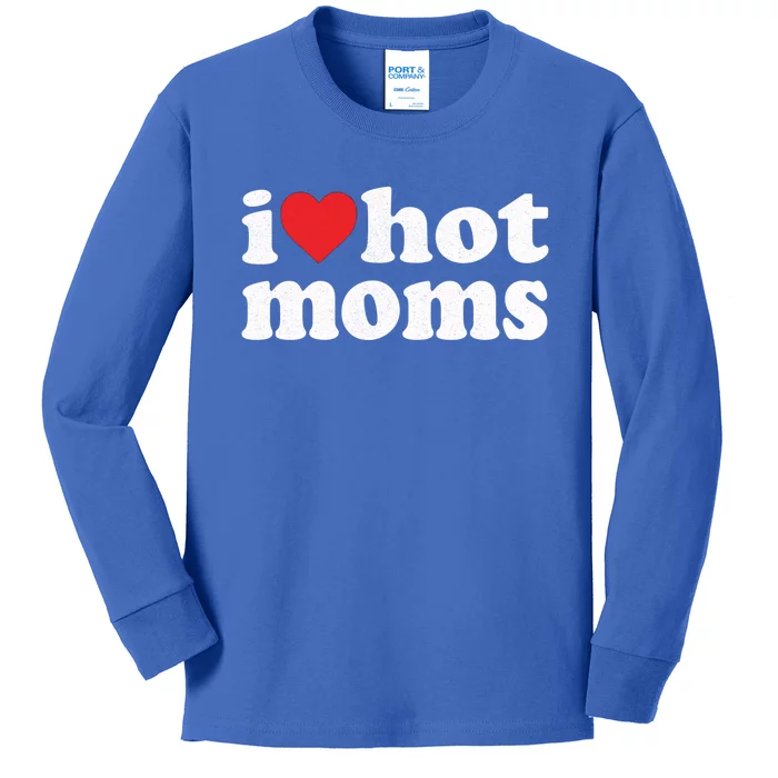 I Love Hot Moms Distressed Retro Vintage Design Gift Kids Long Sleeve Shirt