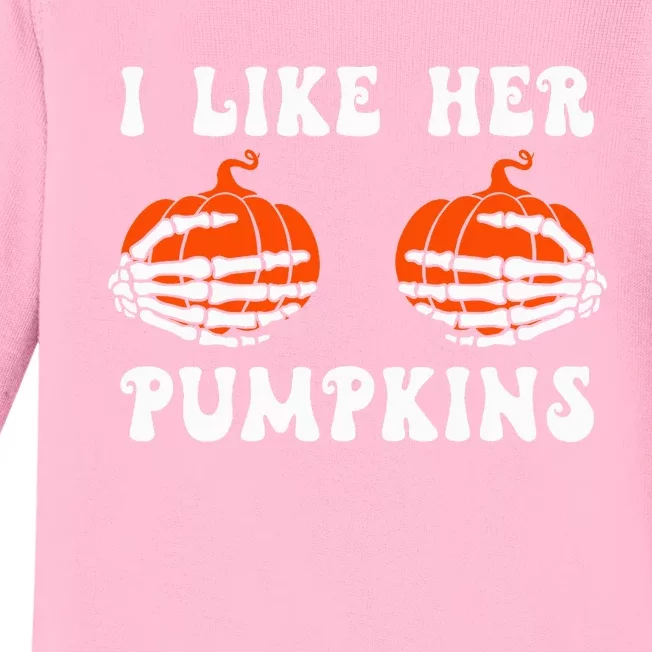 I Like Her Pumpkins Groovy Matching Couple Halloween Baby Long Sleeve Bodysuit