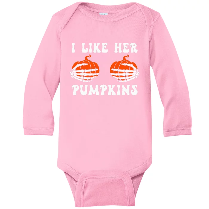 I Like Her Pumpkins Groovy Matching Couple Halloween Baby Long Sleeve Bodysuit