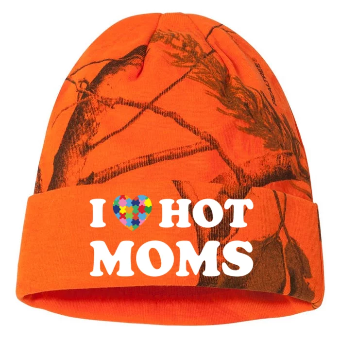 I Love Hot Moms Funny Heart Autism Puzzle Piece Love Moms Gift Kati - 12in Camo Beanie