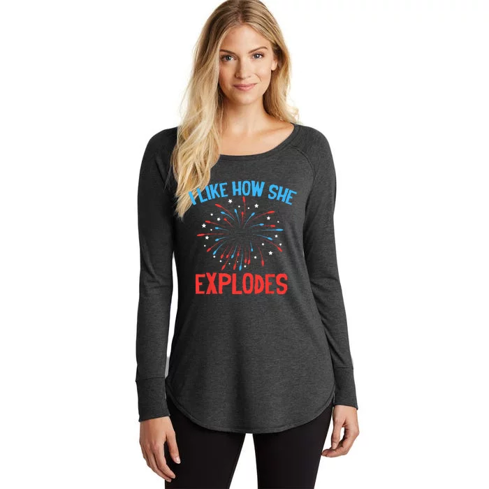 I Like How SHe Bangs Fireworks Funny 4th of July Couple Women's Perfect Tri Tunic Long Sleeve Shirt