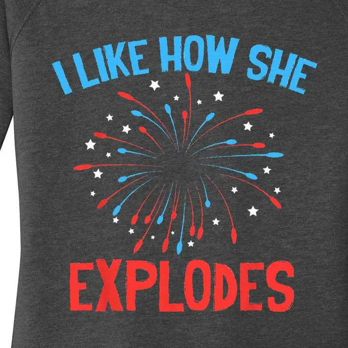 I Like How SHe Bangs Fireworks Funny 4th of July Couple Women's Perfect Tri Tunic Long Sleeve Shirt