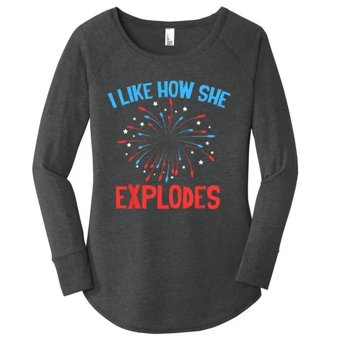 I Like How SHe Bangs Fireworks Funny 4th of July Couple Women's Perfect Tri Tunic Long Sleeve Shirt