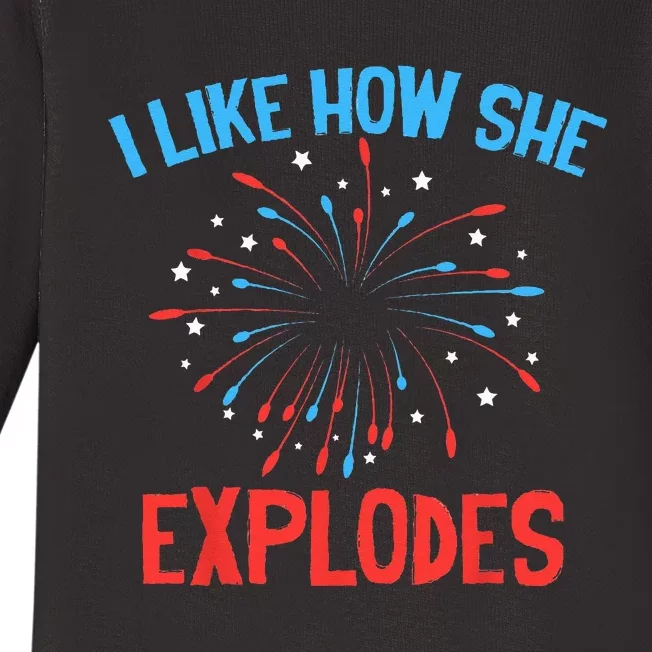 I Like How SHe Bangs Fireworks Funny 4th of July Couple Baby Long Sleeve Bodysuit