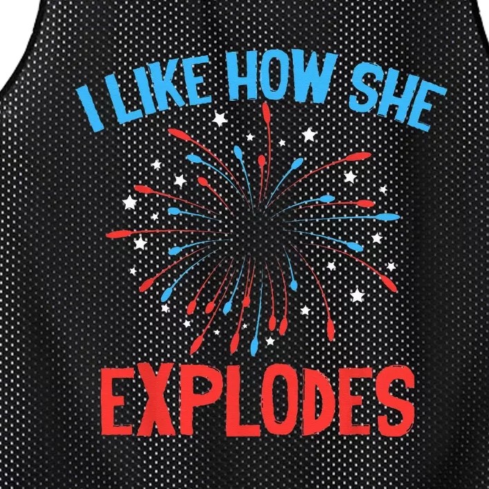 I Like How SHe Bangs Fireworks Funny 4th of July Couple Mesh Reversible Basketball Jersey Tank