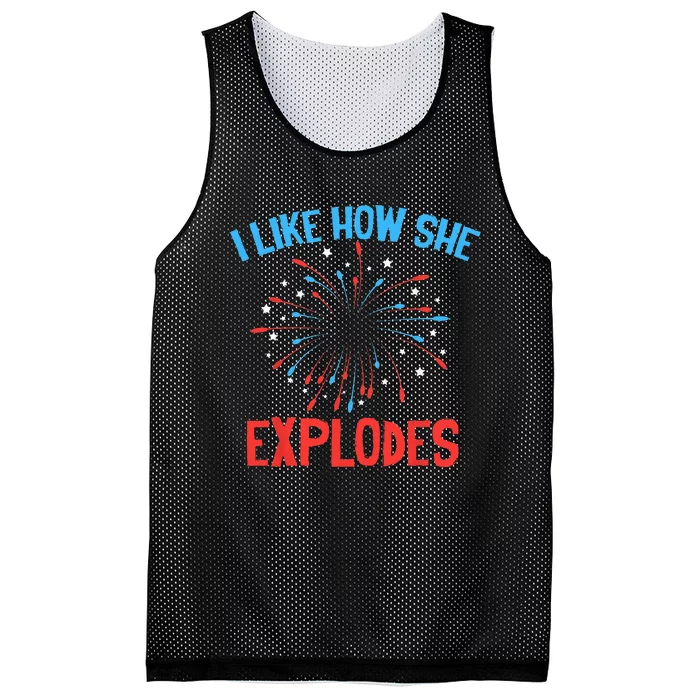 I Like How SHe Bangs Fireworks Funny 4th of July Couple Mesh Reversible Basketball Jersey Tank