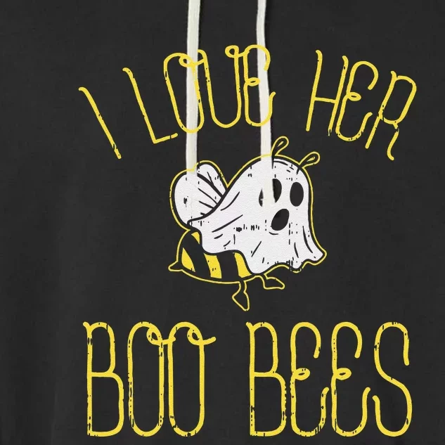 I Love Her Boo Bees Couples Halloween Garment-Dyed Fleece Hoodie