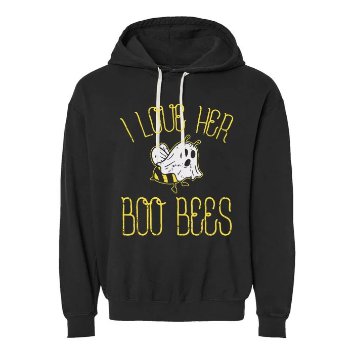 I Love Her Boo Bees Couples Halloween Garment-Dyed Fleece Hoodie