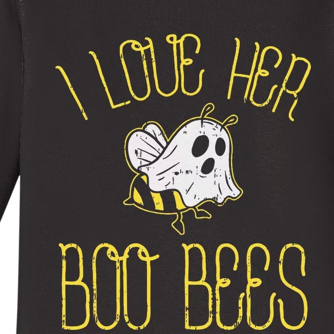 I Love Her Boo Bees Couples Halloween Baby Long Sleeve Bodysuit