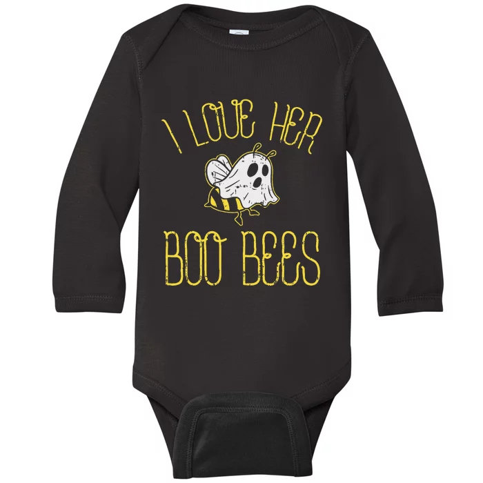 I Love Her Boo Bees Couples Halloween Baby Long Sleeve Bodysuit