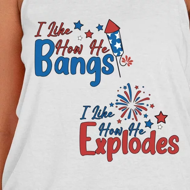 I Like How She Explodes I Like How He Bangs Women's Knotted Racerback Tank