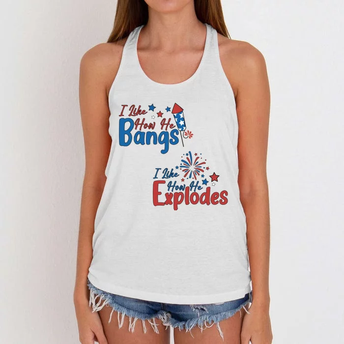 I Like How She Explodes I Like How He Bangs Women's Knotted Racerback Tank