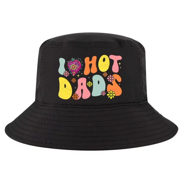 I Love Hot Dads Fathers Day Retro Groovy Red Heart Cool Comfort Performance Bucket Hat