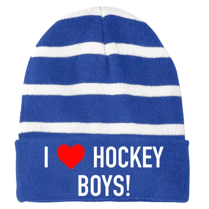 I Love Hockey Graphic Novelty Fun Vintage Style Gift Striped Beanie with Solid Band