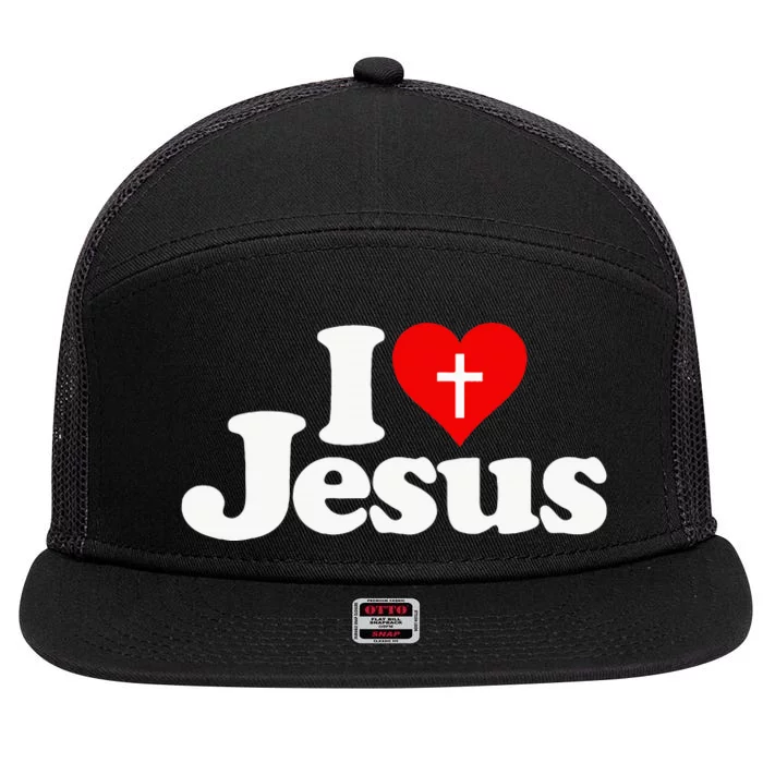 I Love Heart Jesus Christ 7 Panel Mesh Trucker Snapback Hat