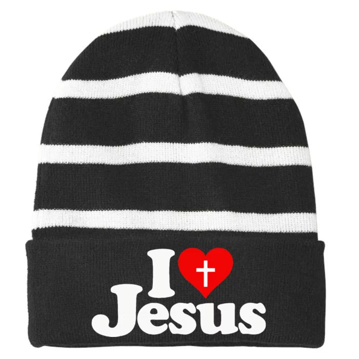 I Love Heart Jesus Christ Striped Beanie with Solid Band