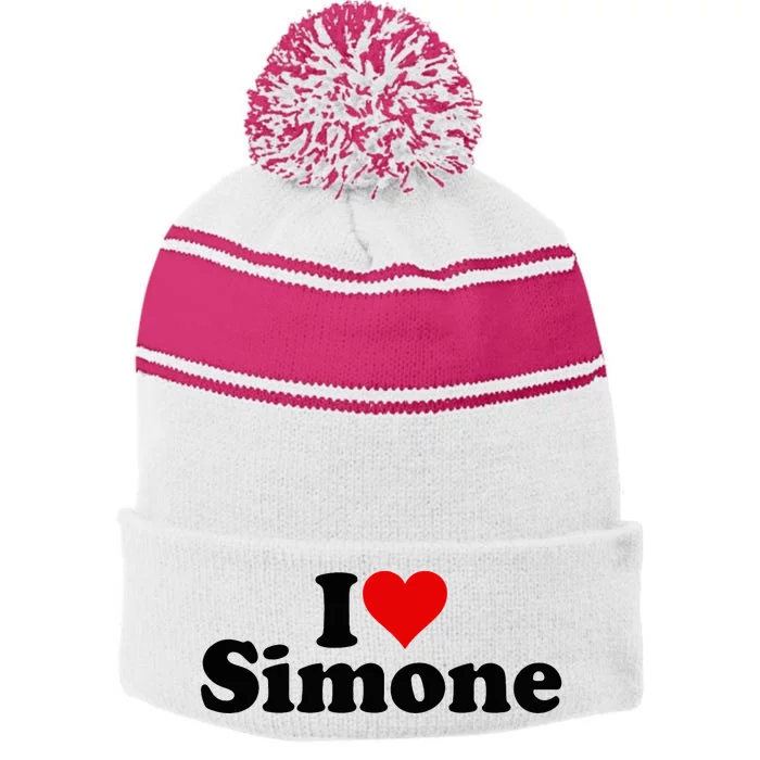 I Love Heart Simone Stripe Pom Pom Beanie