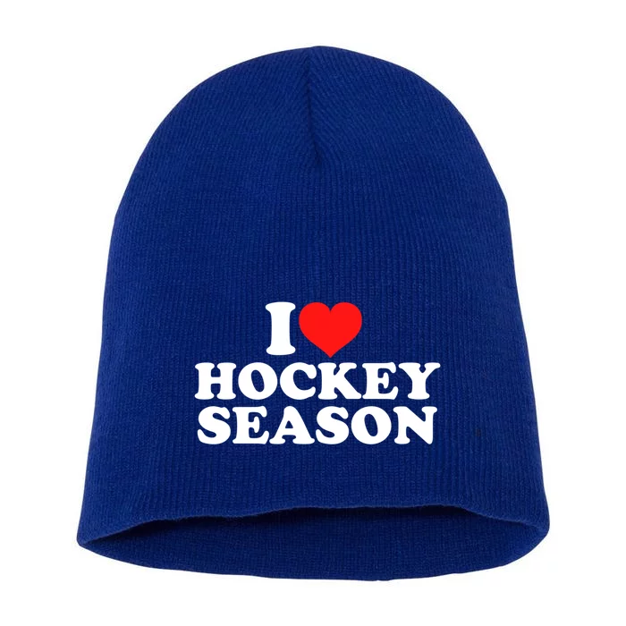 I Love Hockey Season Funny Gift Short Acrylic Beanie