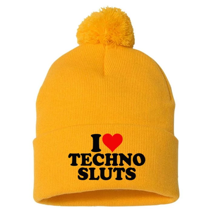 I Love Heart Techno Sluts Edm Music Pom Pom 12in Knit Beanie