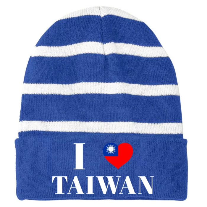 I Love Heart Taiwan Flag Taiwanese Taiwan Pride Roc Taipei Gift Striped Beanie with Solid Band