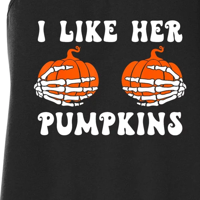 I Like Her Pumpkins Groovy Matching Couple Halloween Women's Racerback Tank