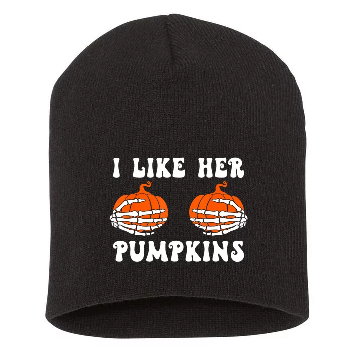 I Like Her Pumpkins Groovy Matching Couple Halloween Short Acrylic Beanie