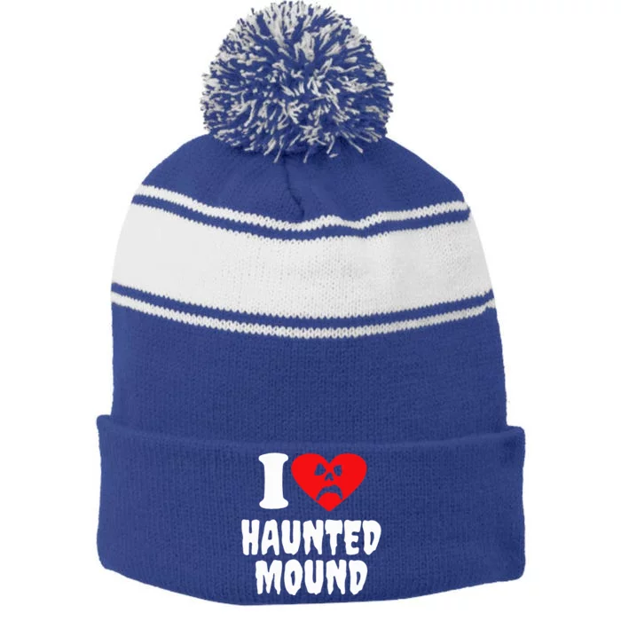 I Love Haunted Mound Stripe Pom Pom Beanie